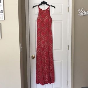 Red lace prom dress